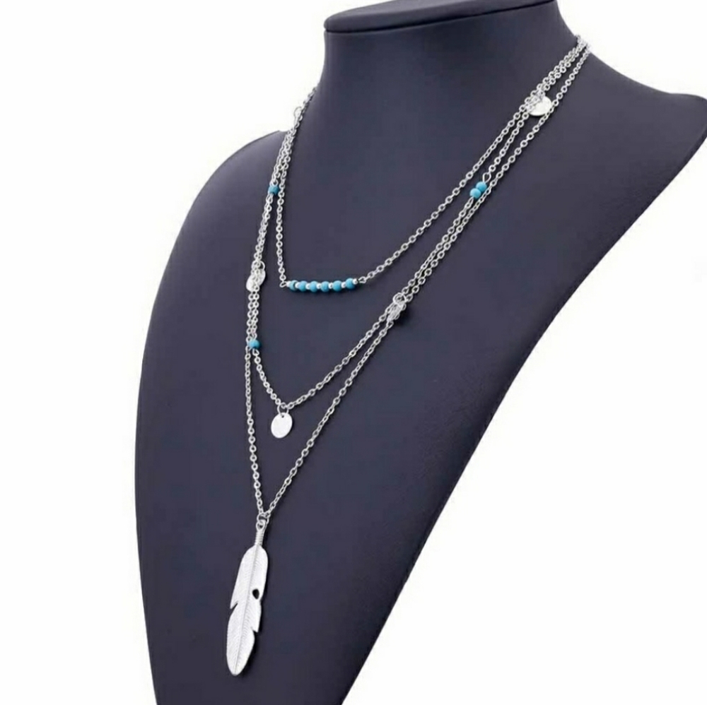 Great gift! Silver feather necklace - Picture 2 of 2